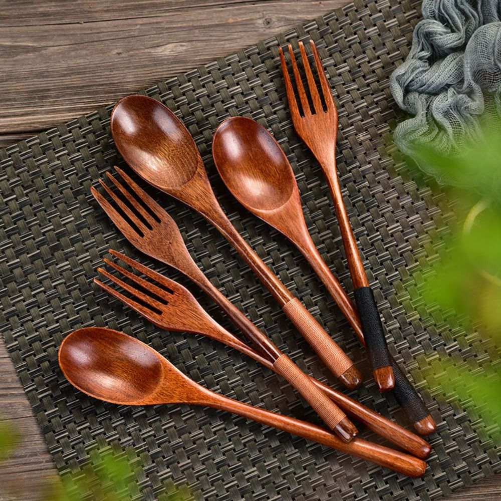 Kitchen Appliances Combo - Natural Wooden Spoon Fork Dinner Kit